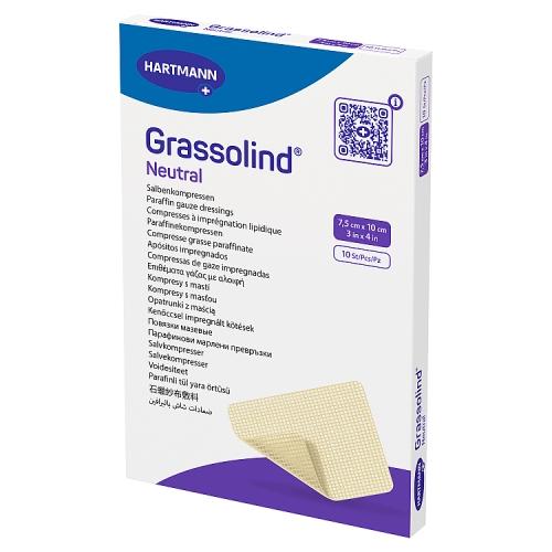 Miniaturka artykułu - HARTMANN Grassolind opatrunek jałowy z neutralną maścią 7,5 cm x 10 cm, 10 szt.
