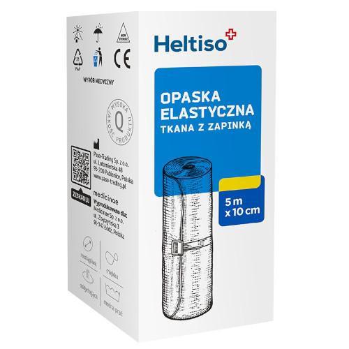 Miniaturka artykułu - Heltiso Opaska elastyczna tkana z zapinką, 5m x 10cm, 1 sztuka