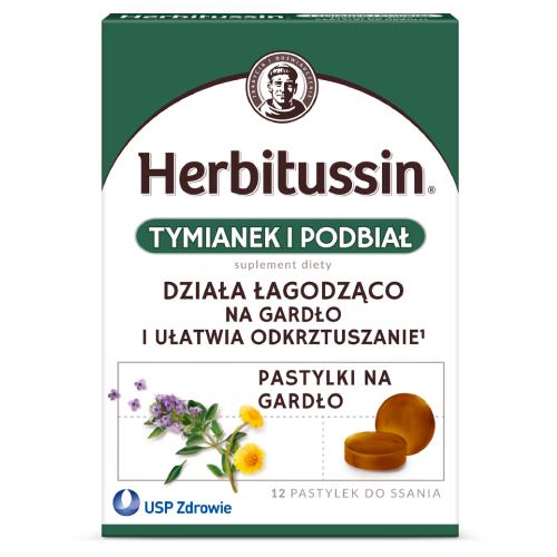 Zdjęcie produktu - Herbitussin Tymianek i Podbiał, 12 pastylek do ssania