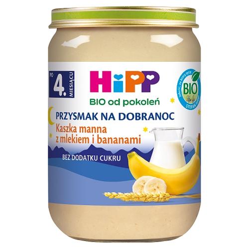 Miniaturka artykułu - HiPP Bio Przysmak na dobranoc Kaszka manna z mlekiem i bananami po 4. miesiącu, 190 g