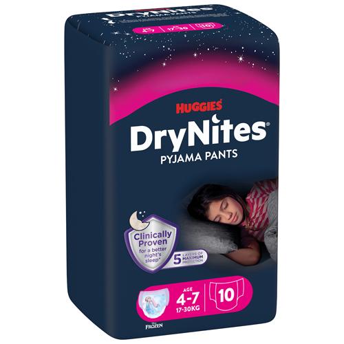 Miniaturka artykułu - HUGGIES DRYNITES GIRLS 4-7 LAT (13-30kg) pieluchomajtki, 10 szt.