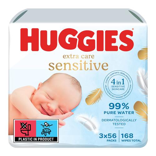 Miniaturka artykułu - HUGGIES Extra Care Sensitive Chusteczki nawilżane, 168 szt.