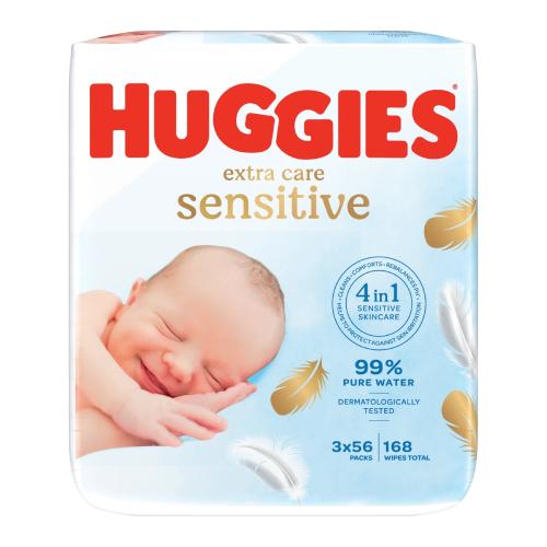 Miniaturka artykułu - HUGGIES Extra Care Sensitive Chusteczki nawilżane, 168 szt.