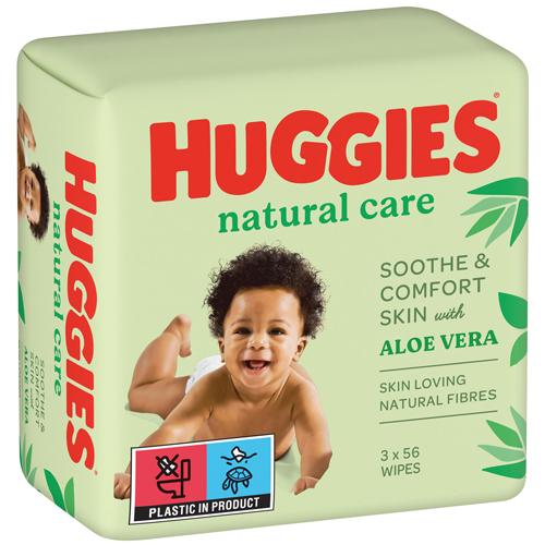 Miniaturka artykułu - Huggies Natural Care Chusteczki nawilżane, 3 x 56 szt.