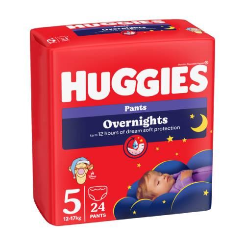 Miniaturka artykułu - HUGGIES Pieluchomajtki Overnights Pants rozmiar 5 (12-17kg), 24szt.