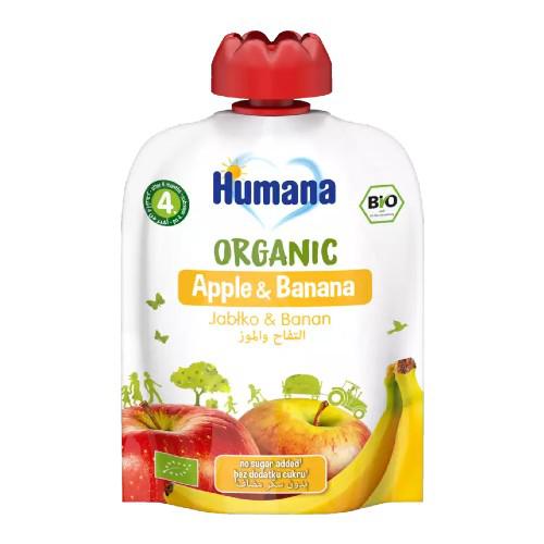 HUMANA 100% Organic Mus Jabłko -  Banan po 4. miesiącu, 90g