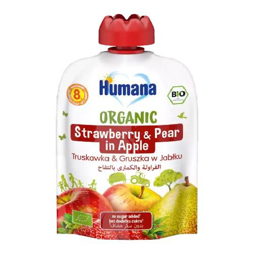 HUMANA 100% Organic Mus Truskawka - Gruszka w Jabłku od 8. miesiąca, 90g