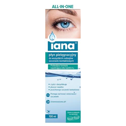 Miniaturka artykułu - Iana All In One Płyn pielęgnacyjny do wszystkich rodzaj&oacute;w soczewek kontaktowych, 100 ml