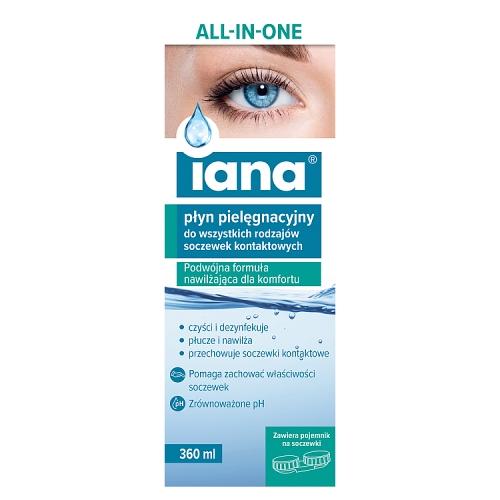 Miniaturka artykułu - Iana All In One Płyn pielęgnacyjny do wszystkich rodzaj&oacute;w soczewek kontaktowych, 360 ml