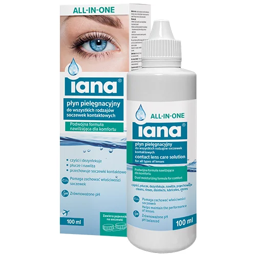 Miniaturka artykułu - Iana All In One Płyn pielęgnacyjny do wszystkich rodzaj&oacute;w soczewek kontaktowych, 100 ml