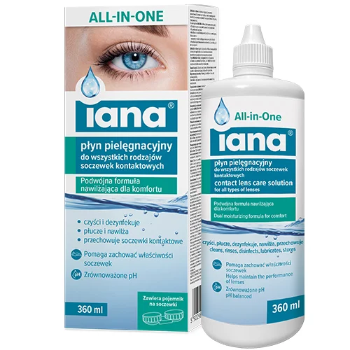 Miniaturka artykułu - Iana All In One Płyn pielęgnacyjny do wszystkich rodzaj&oacute;w soczewek kontaktowych, 360 ml