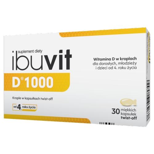Miniaturka artykułu - Ibuvit D 1000 Krople w kapsułkach twist-off - 30 kapsułek