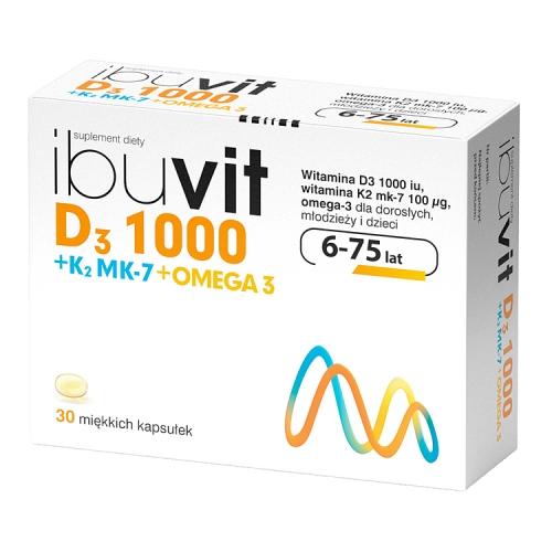 Miniaturka artykułu - Ibuvit D3 1000 + K2 MK-7 Omega 3 - 30kaps.