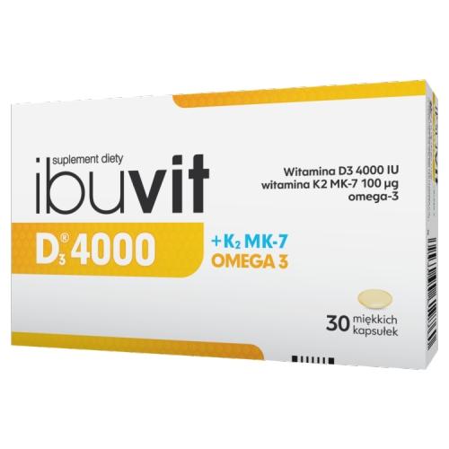 Miniaturka artykułu - Ibuvit D3 4000 + K2 MK-7 0mega 3, 30kaps.