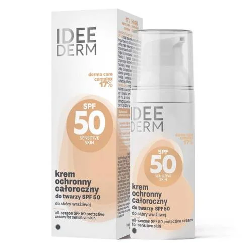 Miniaturka artykułu - Idee Derm Całoroczny krem ochronny do twarzy SPF50 do sk&oacute;ry wrażliwej, 50 ml