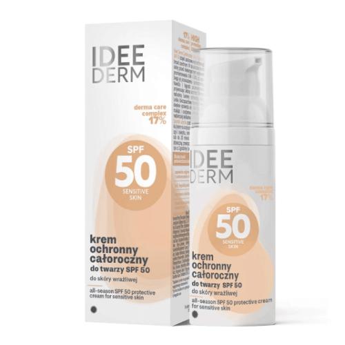 Miniaturka artykułu - Idee Derm Całoroczny krem ochronny do twarzy SPF50 do sk&oacute;ry wrażliwej, 50 ml