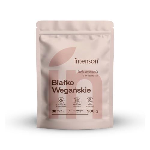Miniaturka artykułu - Intenson Białko Wegańskie biała czekolada z malinami, 900 g