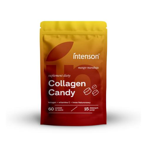 Miniaturka artykułu - Intenson Collagen Candy mango-marakuja, 60 past. do ssania - kolagen, witamina C i kwas hialuronowy