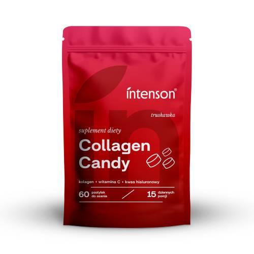 Miniaturka artykułu - Intenson Collagen Candy truskawka, 60 past. do ssania - kolagen, witamina C i kwas hialuronowy