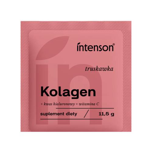 Miniaturka artykułu - Intenson Kolagen + witamina C + kwas hialuronowy o smaku truskawkowym, 11,5 g - suplement diety z kolagenem