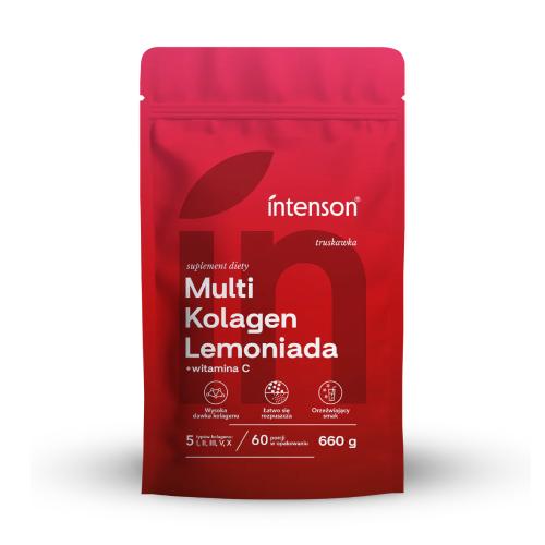 Miniaturka artykułu - Intenson Multi Kolagen Lemoniada o smaku truskawkowym,&nbsp;660 g - suplement diety z kolagenem
