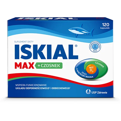 Miniaturka artykułu - Iskial Immuno Max + czosnek, 120 kaps. - z olejem z wątroby rekina i witaminą D