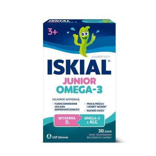 Miniaturka artykułu - Iskial Junior Omega-3 żelki o smaku truskawkowym, 30szt. - z DHA i witaminą D