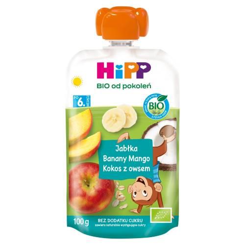 Miniaturka artykułu - HiPP BIO Mus owocowo-zbożowy jabłka banany mango kokos z owsem po 6. miesiącu, 100 g