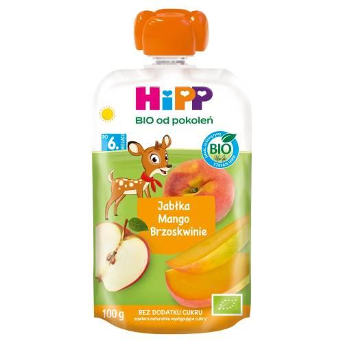 Miniaturka artykułu - HiPP BIO Mus owocowy jabłka mango brzoskwinie po 6. miesiącu, 100 g