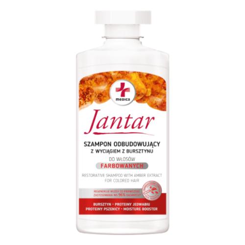 Miniaturka artykułu - JANTAR MEDICA Szampon odbudowujący do włos&oacute;w farbowanych z wyciągiem z bursztynu, 330 ml