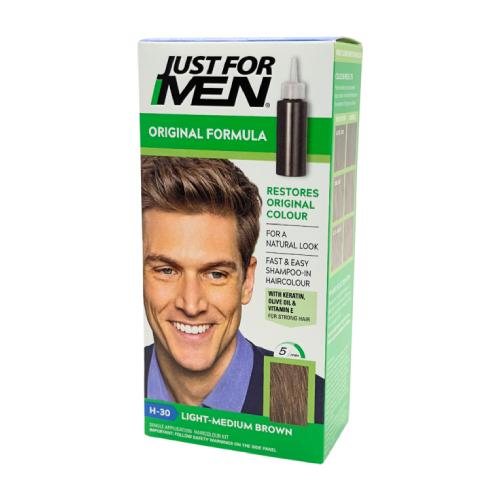Miniaturka artykułu - JUST FOR MEN Szampon koloryzujący Jasny Średni Brąz H30, 27,5 ml + 38,5ml