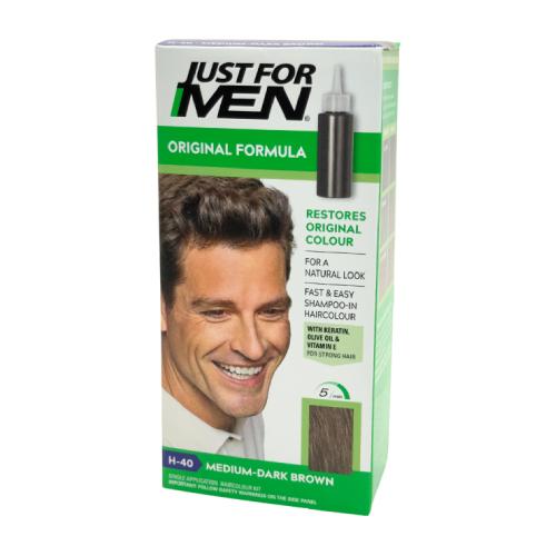 Miniaturka artykułu - JUST FOR MEN Szampon koloryzujący Średni-Ciemny Brąz H40, 40g