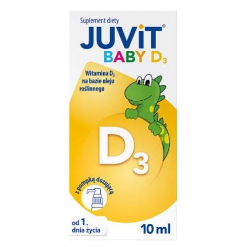 Miniaturka artykułu - Juvit Baby D3 krople, 10 ml - suplement diety z witaminą D3 dla niemowląt i dzieci