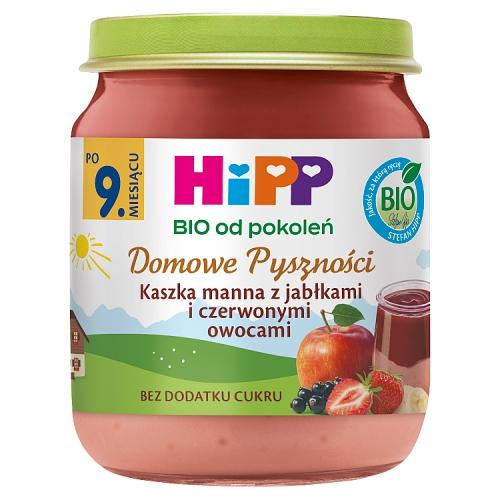 Miniaturka artykułu - HiPP BIO Domowe Pyszności Kaszka manna z jabłkami i czerwonymi owocami po 9. miesiącu, 200 g