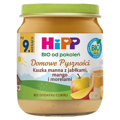 Miniaturka artykułu - HiPP Bio Domowe Pyszności Kaszka manna z jabłkami mango i morelami po 9. miesiącu, 200 g