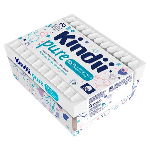 Miniaturka artykułu - Kindii Pure Patyczki higieniczne z ogranicznikiem CLEANIC KINDII dla niemowląt, 60 sztuk