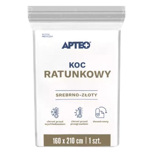 Miniaturka artykułu - APTEO Koc ratunkowy srebrno-złoty 160 cm x 210 cm, 1 szt.