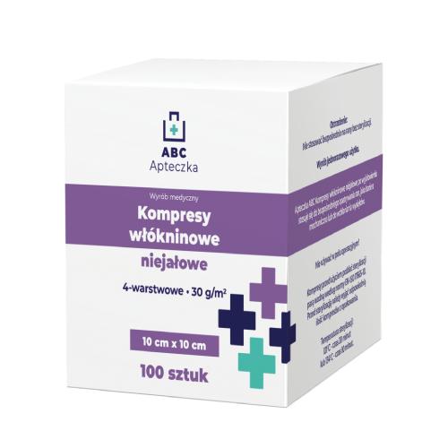 Miniaturka artykułu - Apteczka ABC Kompresy wł&oacute;kninowe niejałowe 4-warstwowe 10 cm x 10 cm, 100 szt.