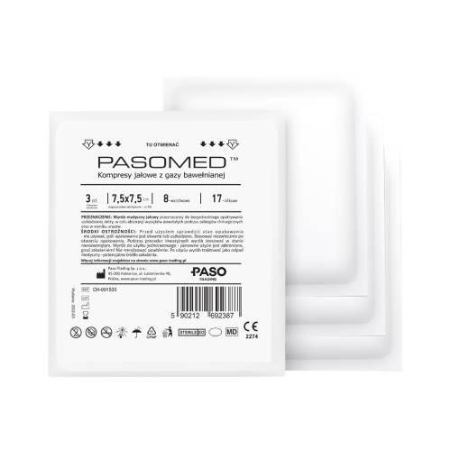 Miniaturka artykułu - Kompres jałowy 17 N 8 W PASOMED, 3 szt, 7,5cm x 7,5cm