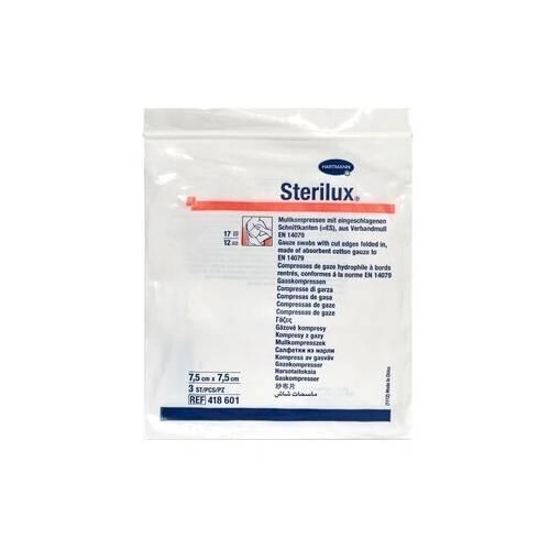 Miniaturka artykułu - Kompresy gazowe jałowe STERILUX 7,5x7,5cm- 3szt 