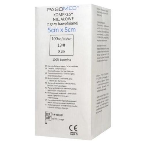 Miniaturka artykułu - PASOMED Kompresy niejałowe 13N 8W 5 x 5 cm, 100 szt.