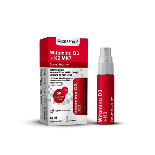 Miniaturka artykułu - Kosmed Witamina D3+K2 MK7 Spray Doustny, 15ml