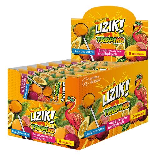 Miniaturka artykułu - LIZIK! Tropiko Lizak bez cukru o smaku owoc&oacute;w tropikalnych, 30 szt.