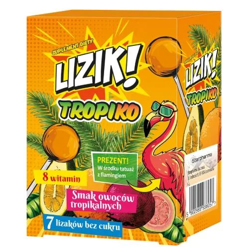Miniaturka artykułu - LIZIK! Tropiko Lizak Bez Cukru o Smaku Owoc&oacute;w Tropikalnych, 7 szt.