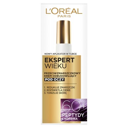 Miniaturka artykułu - L`OREAL Ekspert Wieku 60+ Peptydy + Kofeina Przeciwzmarszczkowy krem odbudowujący pod oczy, 15 ml