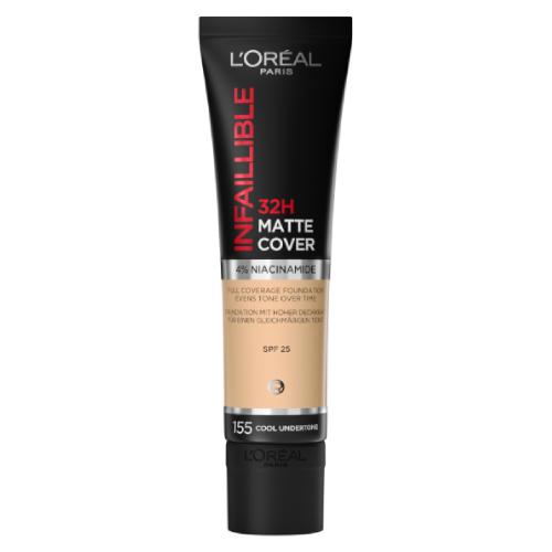 Miniaturka artykułu - L'OREAL Infallible Matte Cover Matujący podkład do twarzy 155 Natural Rose, 30ml