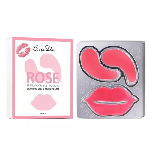 Miniaturka artykułu - Love Skin Zestaw Hydrożelowych płatk&oacute;w pod oczy i maski na usta z ekstraktem z r&oacute;ży, 5 szt.