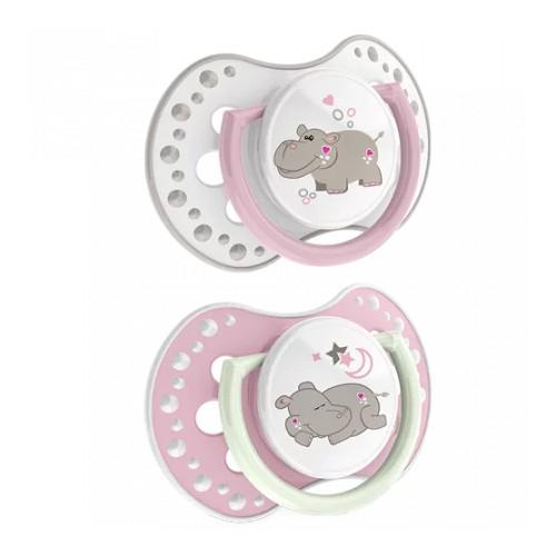 Miniaturka artykułu -  LOVI Night&Day Girl Hippo Smoczek silikonowy dynamiczny hippo 0-3m+ 22/809, 2szt.
