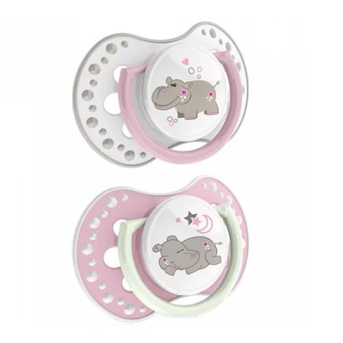 Miniaturka artykułu -  LOVI Night&Day Girl Smoczek silikonowy dynamiczny hippo 6-18m, 2szt. 22/811
