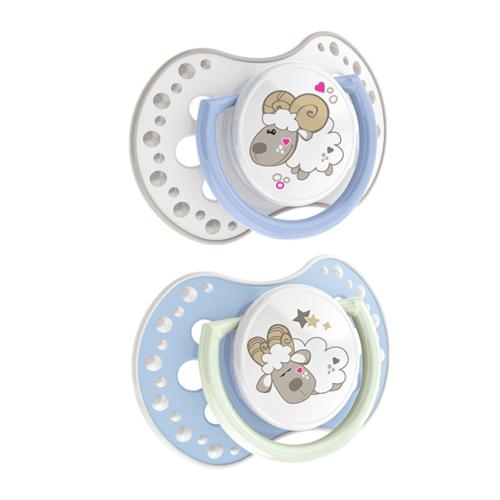 Miniaturka artykułu - LOVI Smoczek uspokajający, silikonowy NIGHT &DAY boy lamb 3-6m+, 2 szt.,22/810